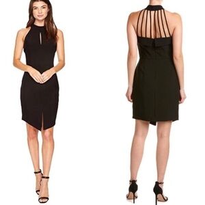 NWT ADELYN RAE Black Marlene Halterneck Sheath Body Midi Dress, Size XS